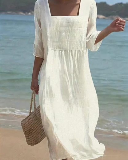 Vestido de linho casual para senhora