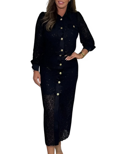 Fato de Mulher na Moda com Lantejoulas, Renda e Lapela Elegante