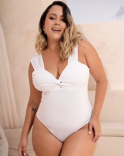 Body Feminino de Tanga Adelgaçante com Pregas e Decote em V