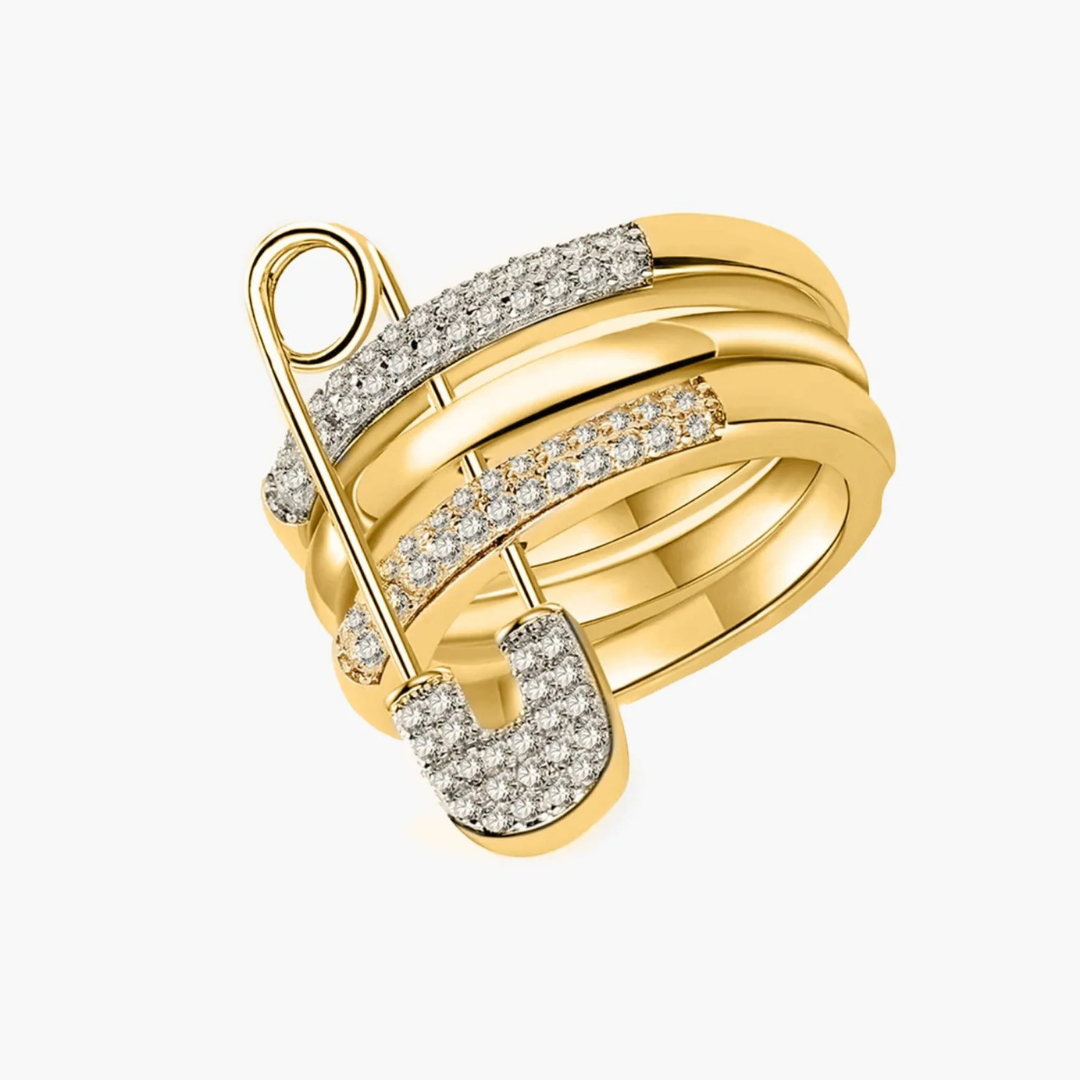 Anel de banda brilhante com alfinete decorativo