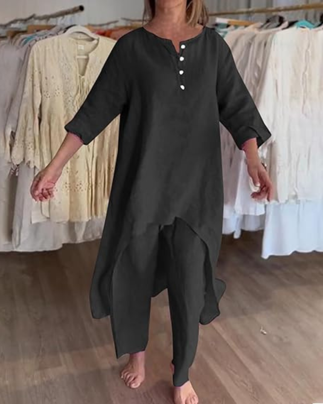 Conjunto Casual de Linho Para Mulher Estilo Natural