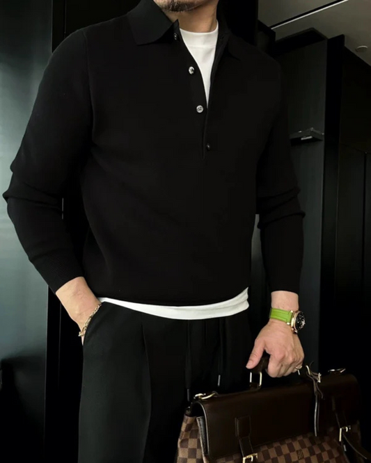 Camisola polo de malha de manga comprida para homem