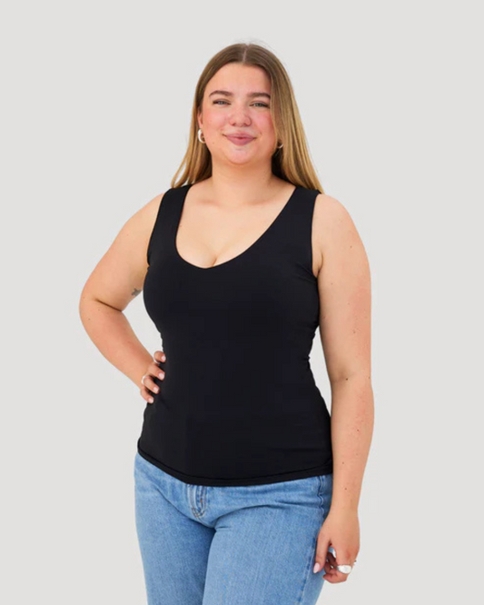 Top sem mangas com decote em V e sutiã incorporado - Apoio, estilo e conforto num só Uma óptima forma de usar um top sem mangas.