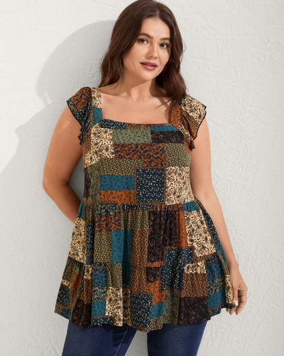 Camiseta sem mangas com camadas e estampa floral colagem