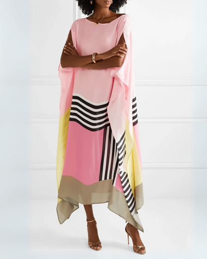 Vestido solto, elegante com estampado geométrico para mulher