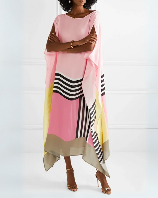 Vestido solto, elegante com estampado geométrico para mulher