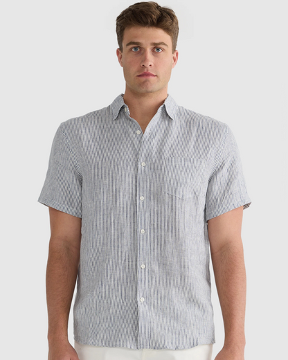 Camisa de Linho com Riscas Finas para Homem