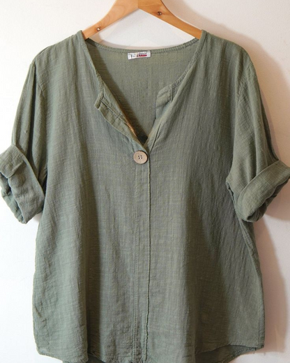 Camisa de Linho Texturizado com Mangas Ajustáveis Estilo Casual e Fresco