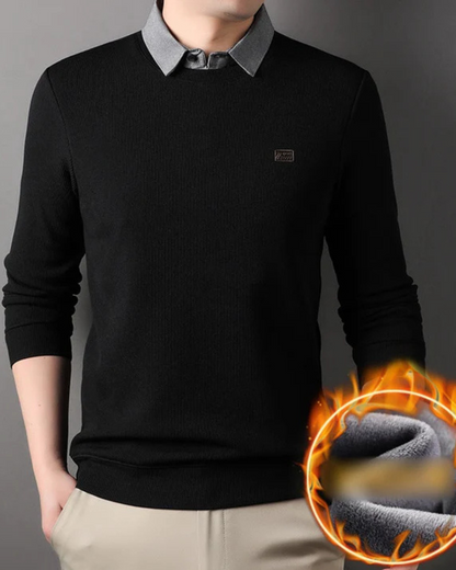 Camisa de Malha Quente de Duas Peças Sintética com Gola Redonda para Homem