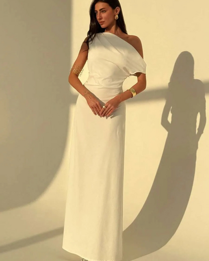 Vestido de lino comprimido con ombro descoberto