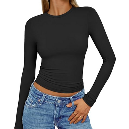 Blusas Curtas de Manga Comprida para Mulher