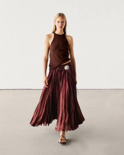 Saia Comprida Plissada para Mulher com Estilo Fluido