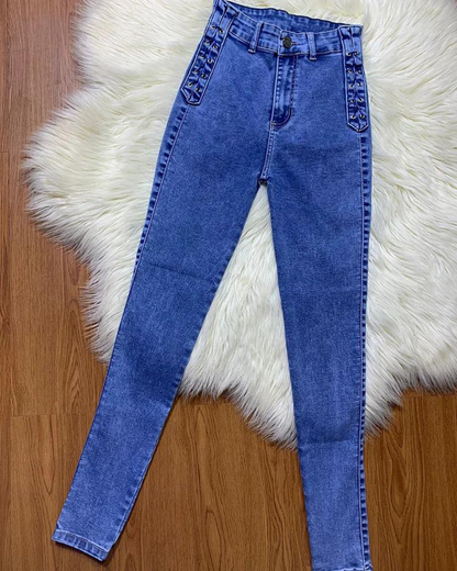 Calças elásticas sem fecho para senhora