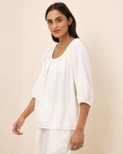 Blusa de Gola Redonda em Dupla Gaze Leveza e Estilo Natural