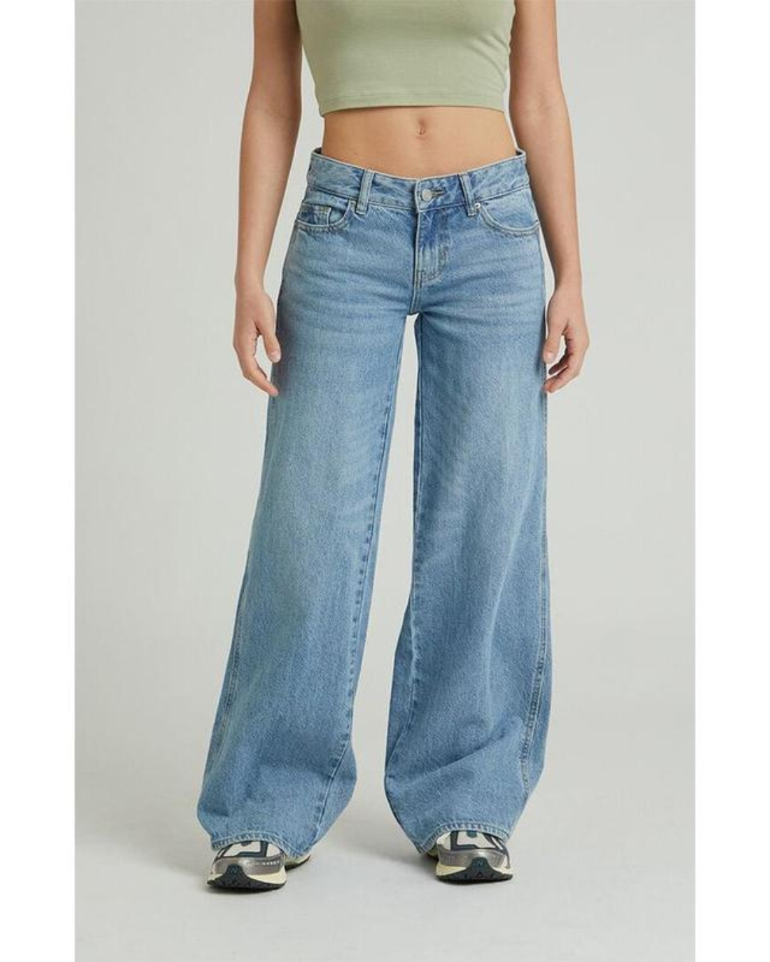 Calças de Ganga Largas de Cintura Baixa para Mulher