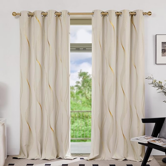 Par de Cortinas Blackout com Padrão Dourado (Dimensões 213 cm de comprimento x 132 cm de largura)