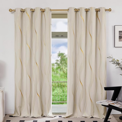 Par de Cortinas Blackout com Padrão Dourado (Dimensões 213 cm de comprimento x 132 cm de largura)