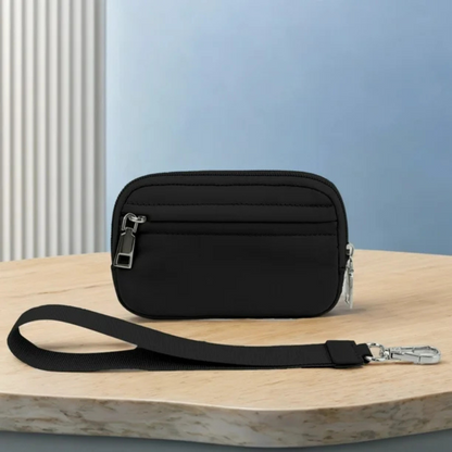 Mini carteira de nylon com janela de identificação e fecho de correr