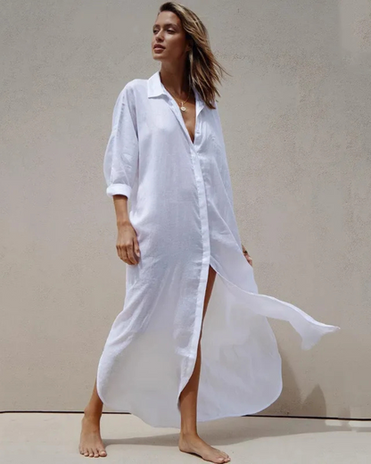 Vestido comprido de linho com design solto