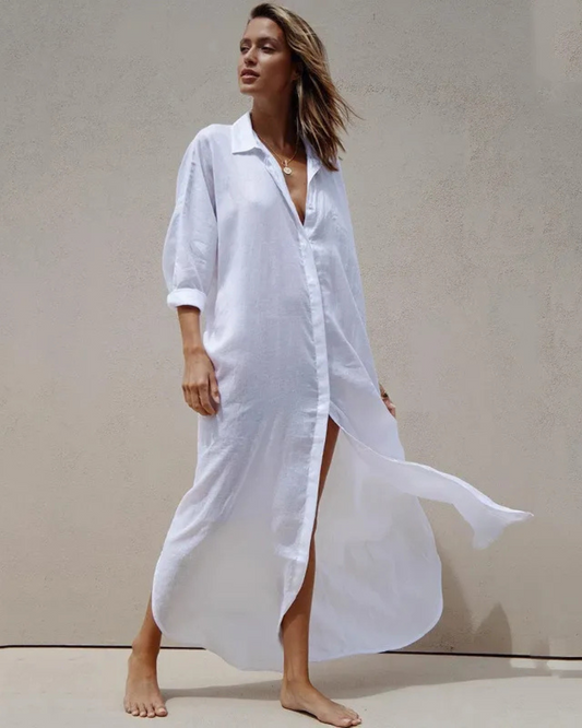 Vestido comprido de linho com design solto