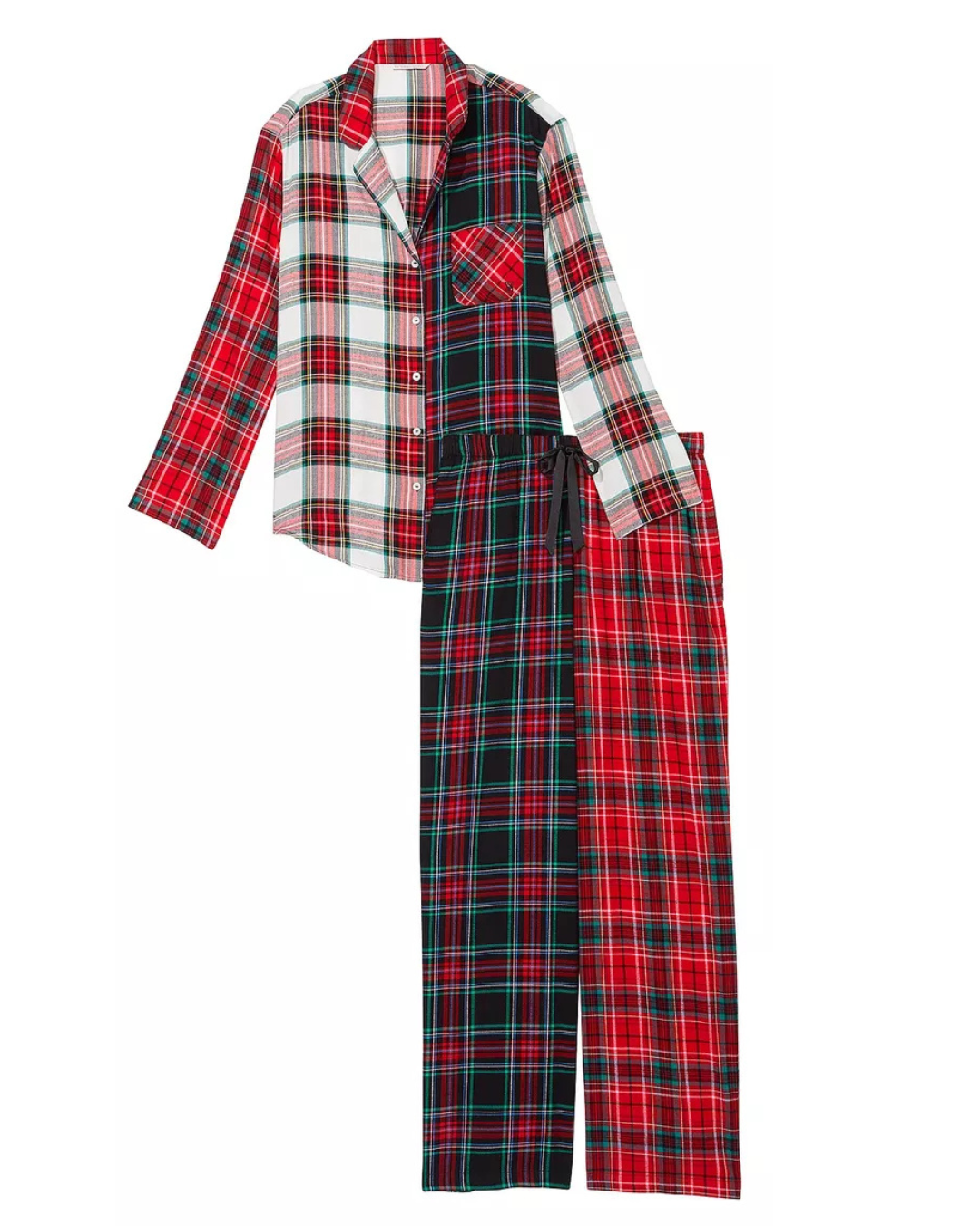 Pijama Xadrez de Natal com Camisa de Manga Comprida e Calças