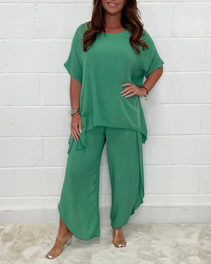 Conjunto de Duas Peças com Calças de Manga Comprida Lisas