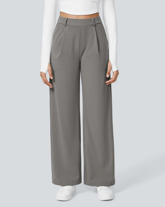 Calças Largas com Cintura Alta e Bolsos Laterais com Fecho de Correr