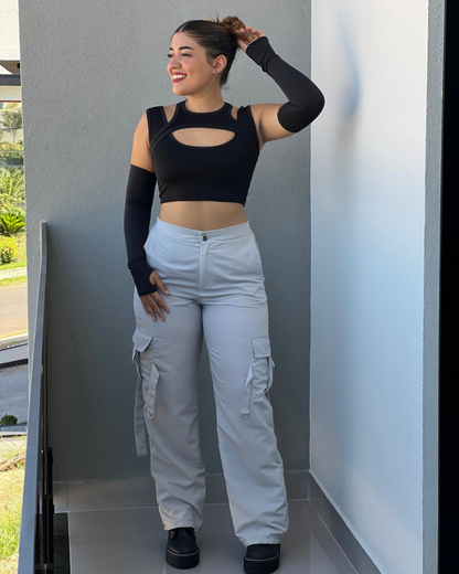 Calças com estilo casual e bolsos laterais