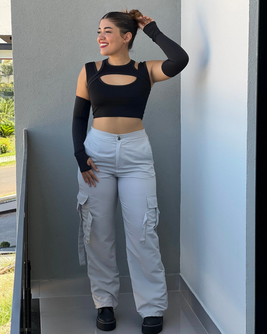 Calças com estilo casual e bolsos laterais