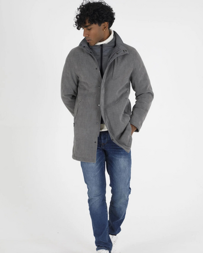 Casaco de Bombazina com Forro Acolchoado e Fecho de Correr