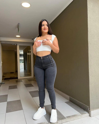 Calças elásticas sem fecho para senhora