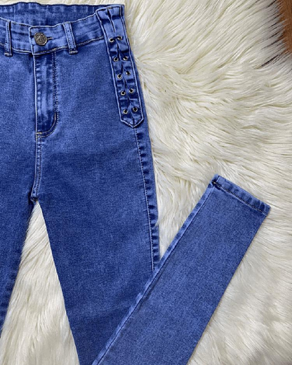 Calças elásticas sem fecho para senhora