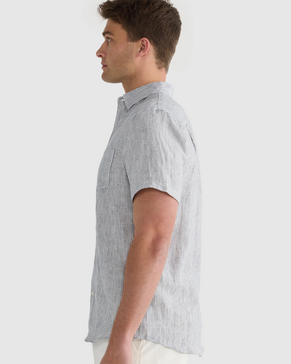 Camisa de Linho com Riscas Finas para Homem