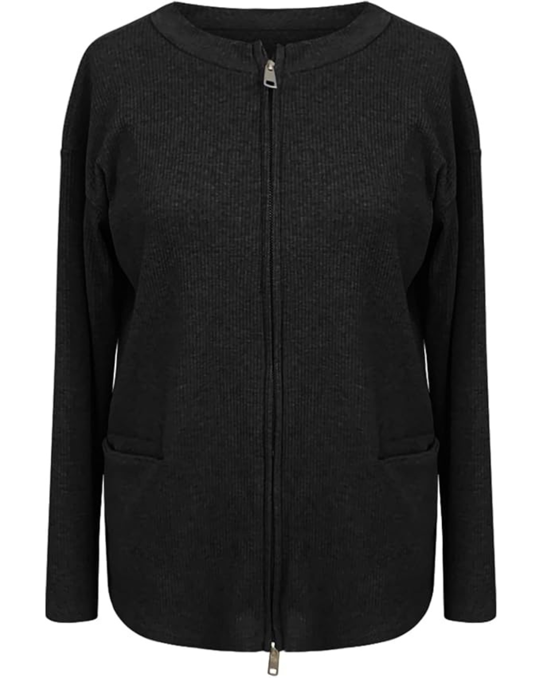 Casaco Curto de Malha Grossa para Mulher com Fecho de Correr e Corte Descontraído