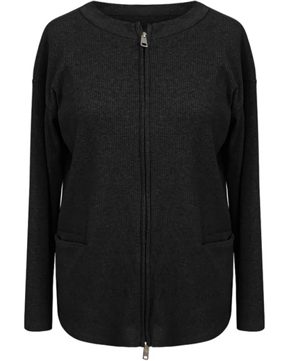 Casaco Curto de Malha Grossa para Mulher com Fecho de Correr e Corte Descontraído