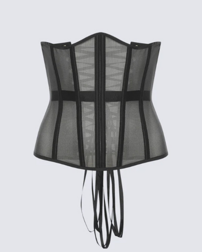 Corset de Malha Transparente com Armação Estruturada e Ajuste Modelador