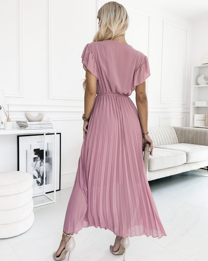 Vestido Comprido Plissado com Cintura Cruzada