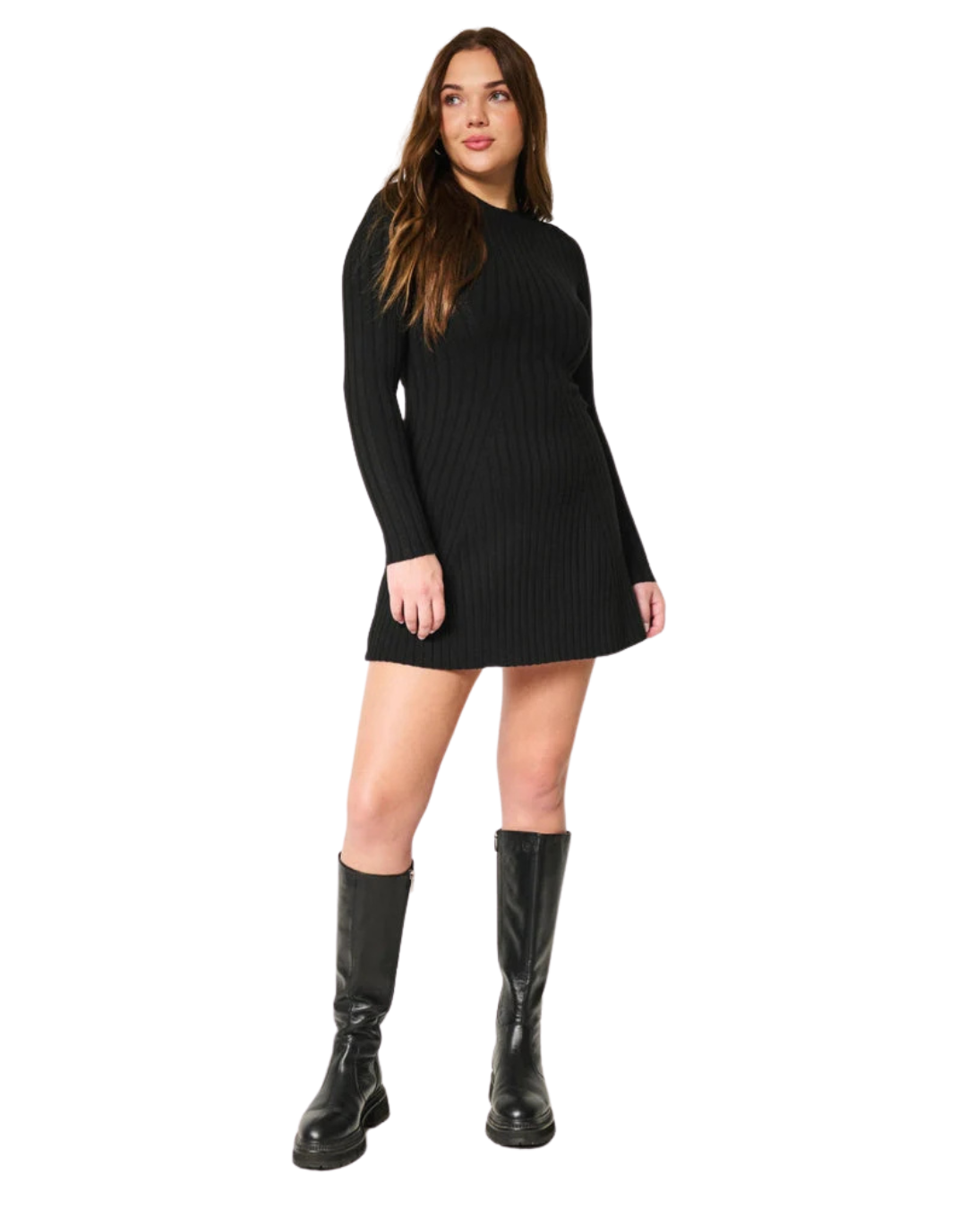 Vestido Tipo Suéter de Manga Longa com Gola Redonda para Mulheres