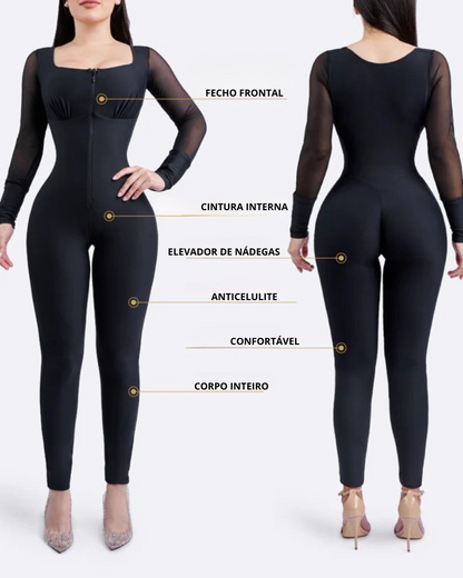 Modelador de Corpo Inteiro com Fecho Frontal e Efeito de Levantamento do Rabo