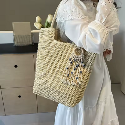 Saco de palha grande para mulher com pega dupla