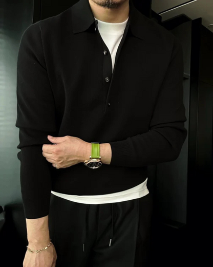 Camisola polo de malha de manga comprida para homem