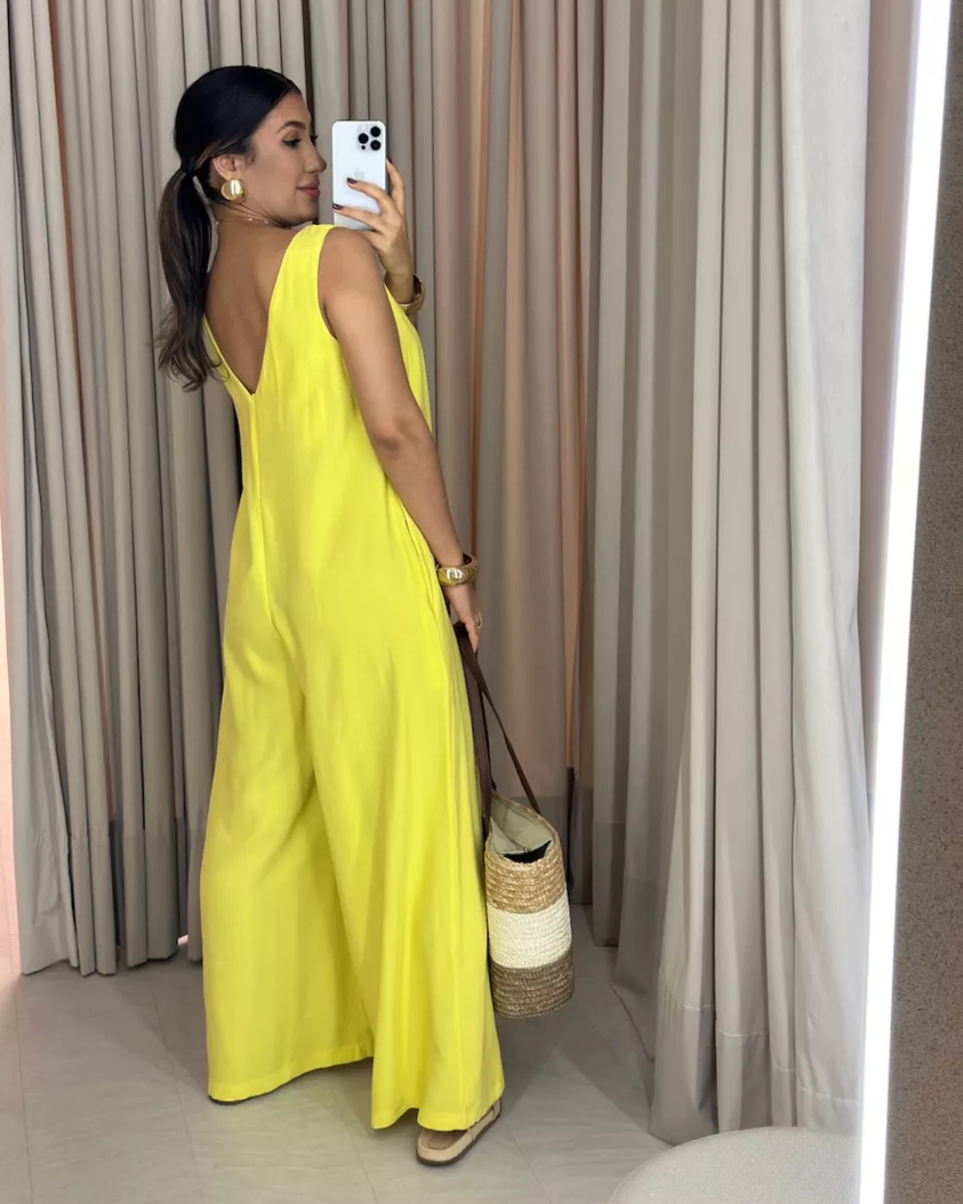 Macacão Casual de Cor Lisa com Decote em V para Mulher