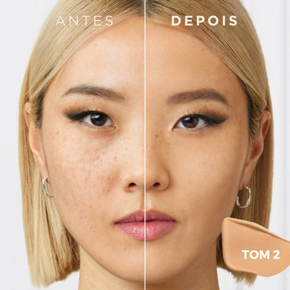 Base de maquilhagem que cuida da sua pele e dura 48 horas sem manchar (EM PROMOÇÃO 2X1)