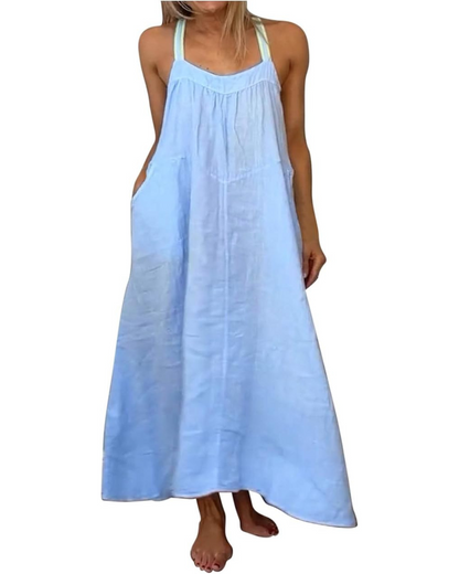 Vestido comprido com alças finas de linho