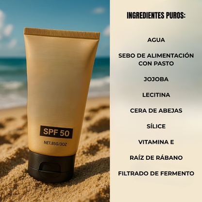 Protetor solar natural com sebo e FPS 50 para rosto e corpo (OFERTA 2X1)