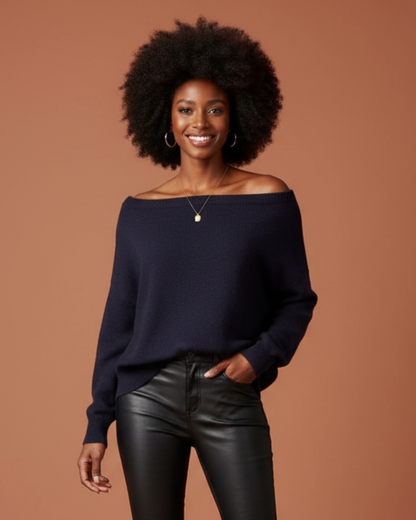 Camisola de gola redonda larga para mulher