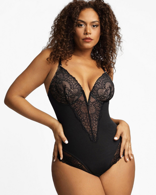 Corpete de Renda com Decote em V Profundo