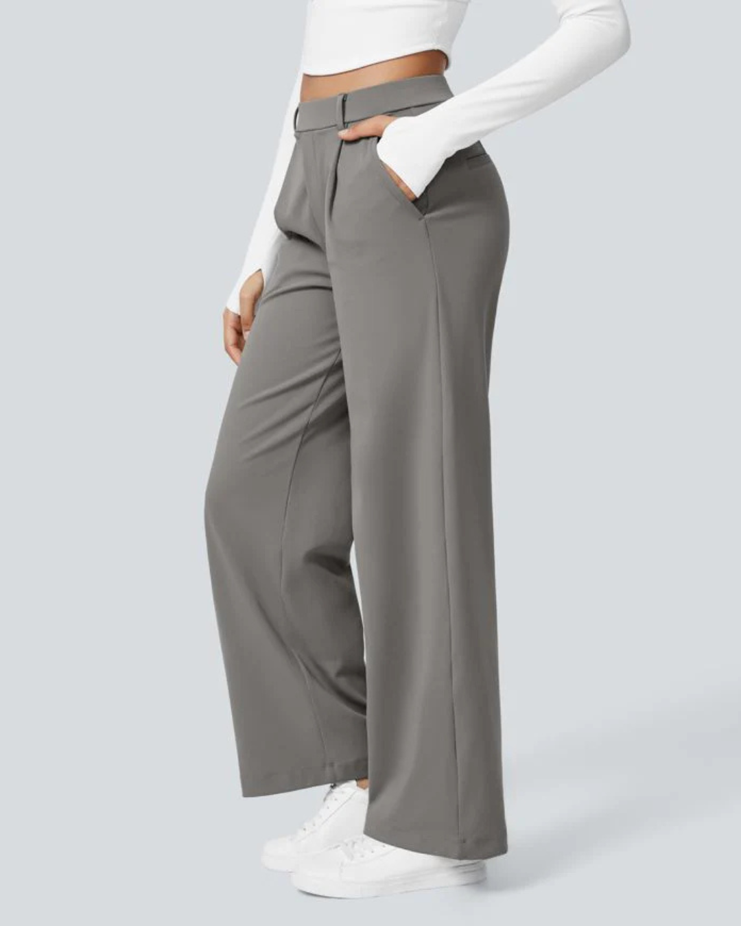 Calças Largas com Cintura Alta e Bolsos Laterais com Fecho de Correr