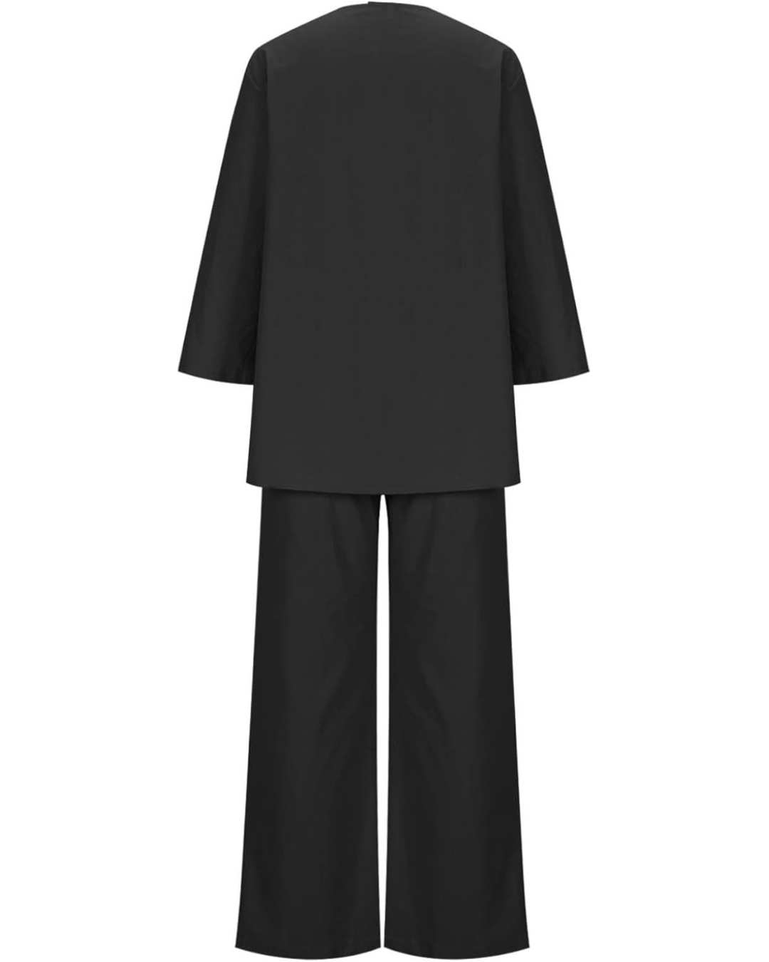 Conjunto casual feminino de duas peças em algodão e linho com decoração de botões