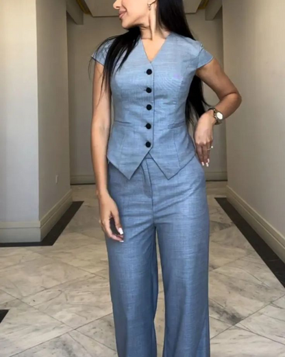 Conjunto de Linho com Blusa e Calça Frescor e Sofisticação